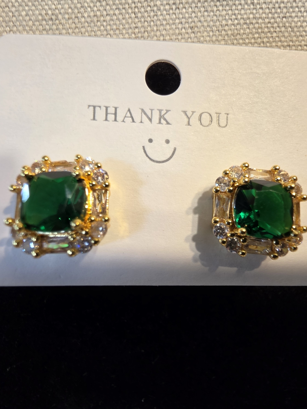 #1420. Gold-Plated Emerald Green Cushion Halo Earrings